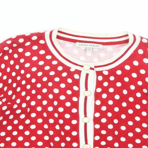 Laura Ashley Womens Red Polka Dot Knit Cardigan Jumper Size 14