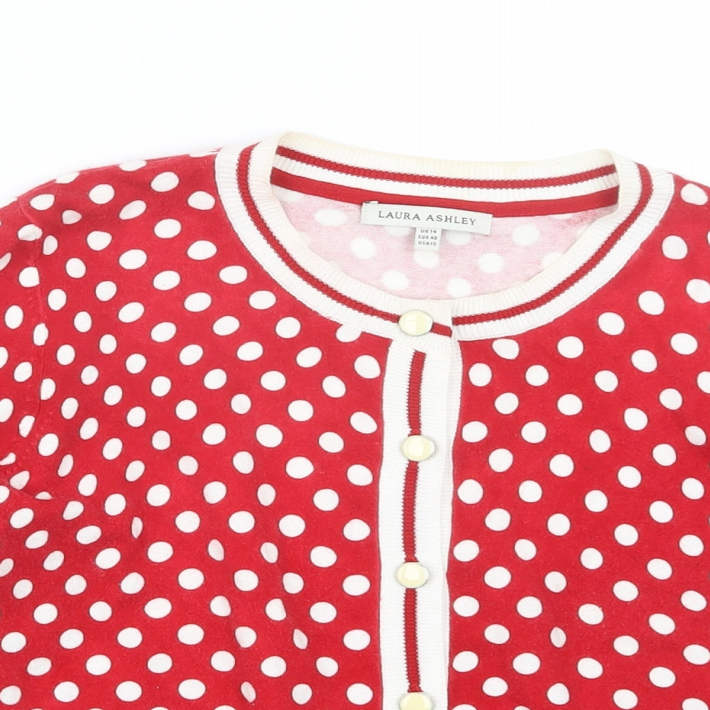 Laura Ashley Womens Red Polka Dot Knit Cardigan Jumper Size 14