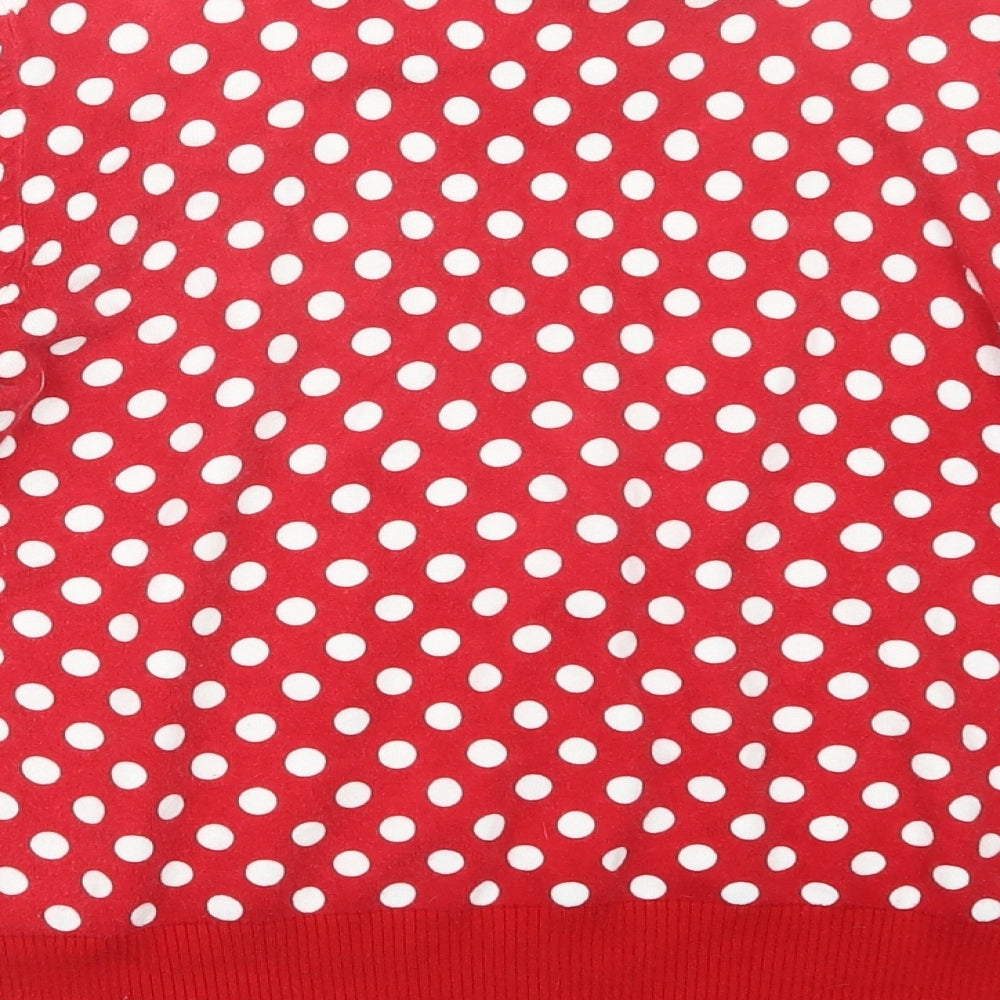 Laura Ashley Womens Red Polka Dot Knit Cardigan Jumper Size 14