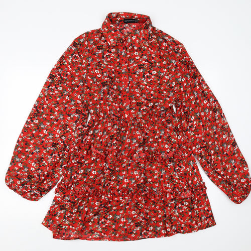 PRETTYLITTLETHING Womens Red Floral  Fit & Flare  Size 12