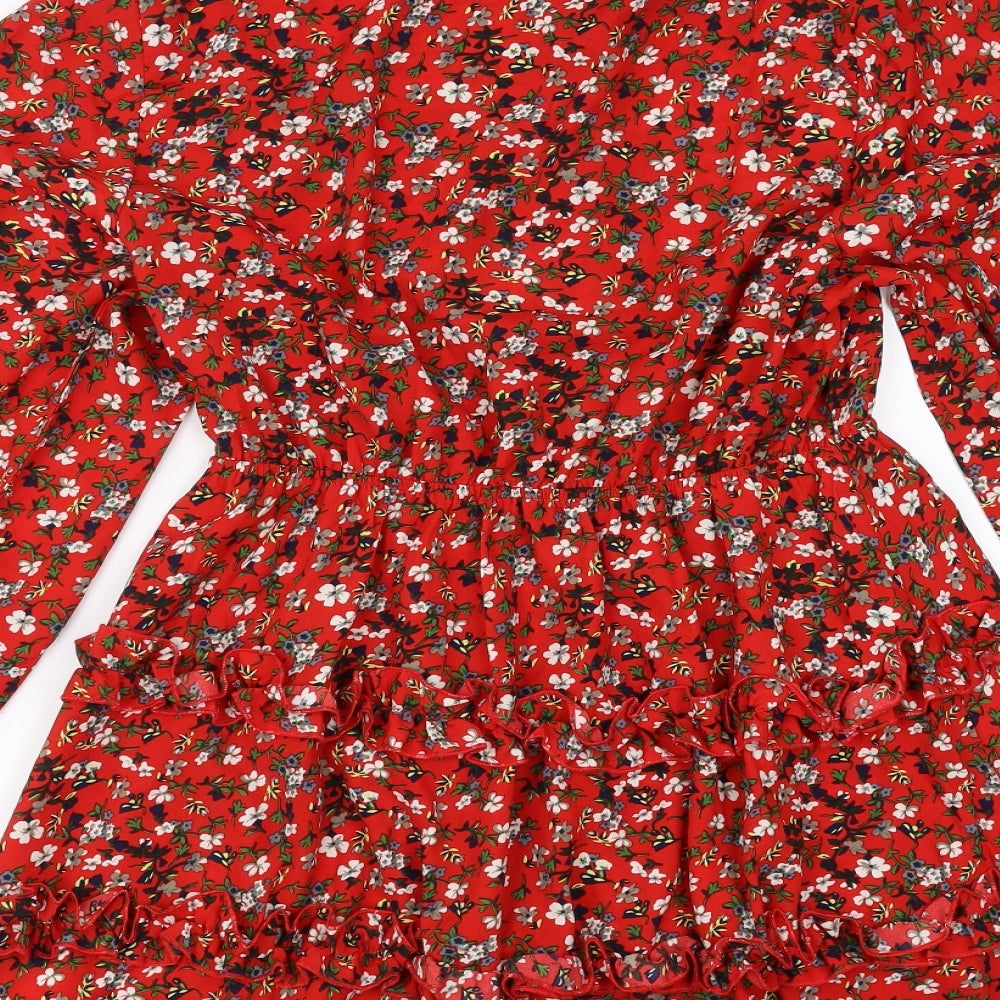 PRETTYLITTLETHING Womens Red Floral  Fit & Flare  Size 12