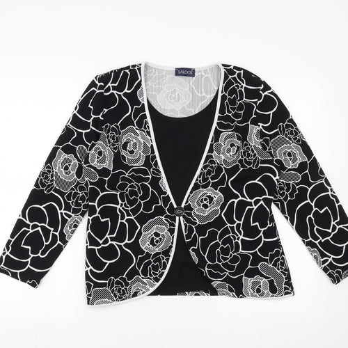 Saloos Womens Black Floral  Basic Blouse Size 14