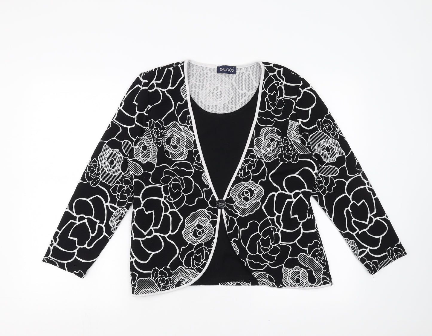 Saloos Womens Black Floral  Basic Blouse Size 14