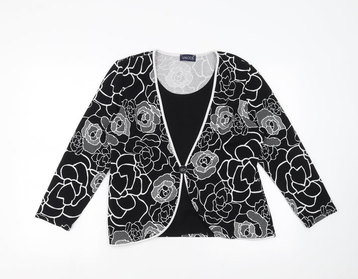 Saloos Womens Black Floral  Basic Blouse Size 14