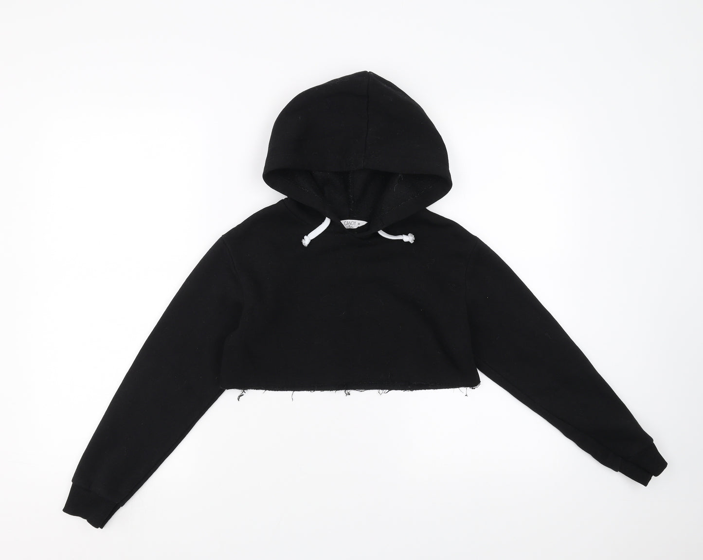 Candy Couture Girls Black   Pullover Hoodie Size 10 Years  - cropped, distressed hem