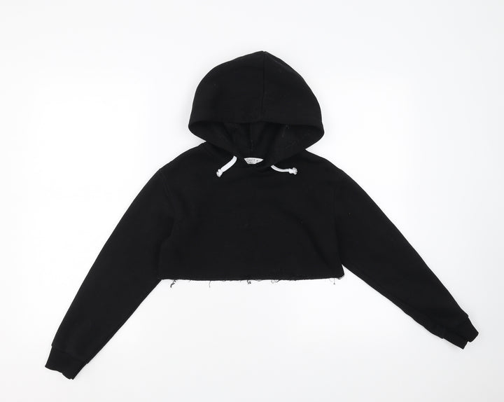 Candy Couture Girls Black   Pullover Hoodie Size 10 Years  - cropped, distressed hem