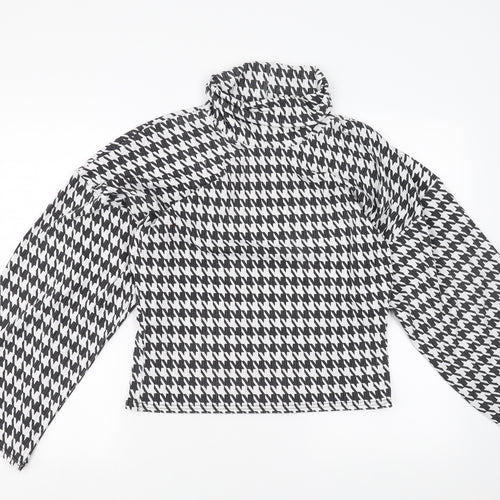 PRETTYLITTLETHING Womens Black Houndstooth  Basic Blouse Size S