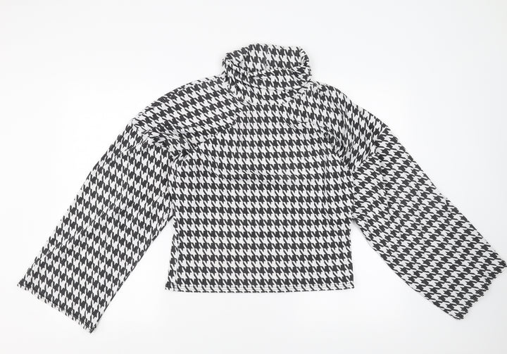PRETTYLITTLETHING Womens Black Houndstooth Basic Blouse Size S