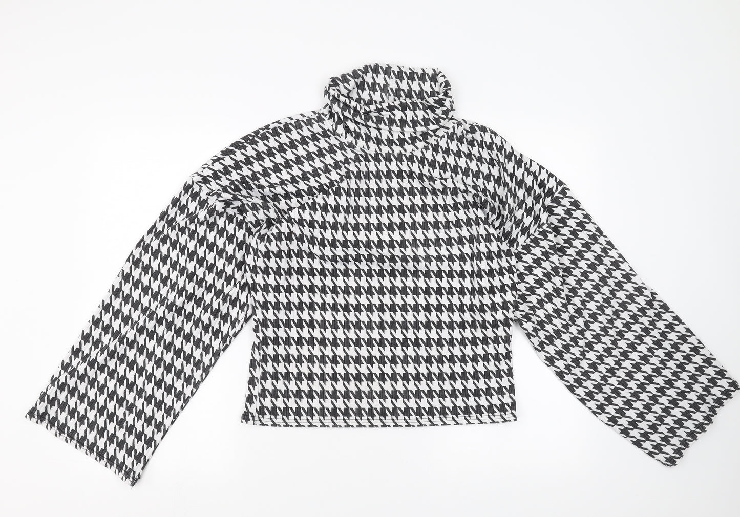 PRETTYLITTLETHING Womens Black Houndstooth  Basic Blouse Size S