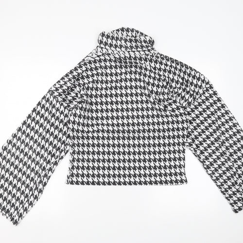 PRETTYLITTLETHING Womens Black Houndstooth  Basic Blouse Size S