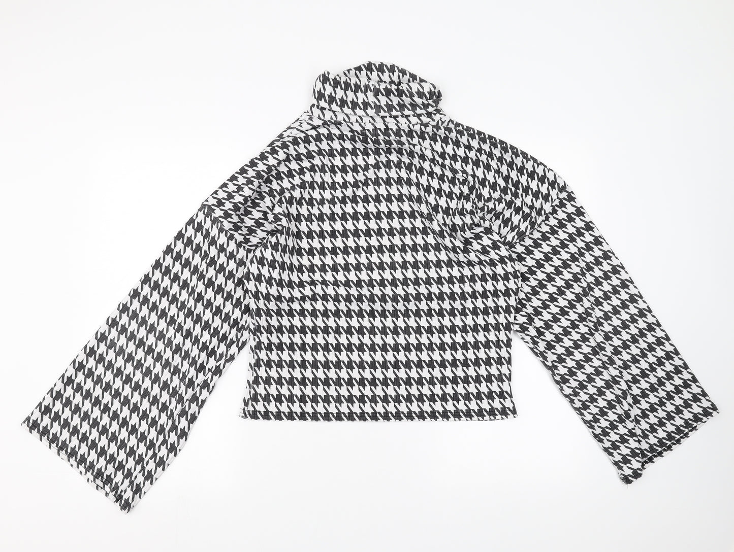 PRETTYLITTLETHING Womens Black Houndstooth  Basic Blouse Size S