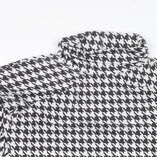 PRETTYLITTLETHING Womens Black Houndstooth  Basic Blouse Size S