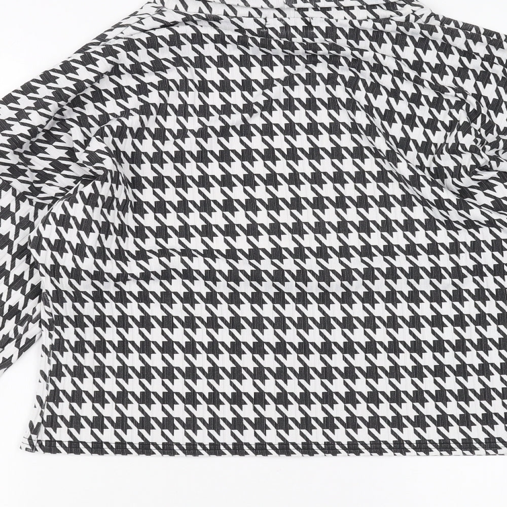 PRETTYLITTLETHING Womens Black Houndstooth  Basic Blouse Size S