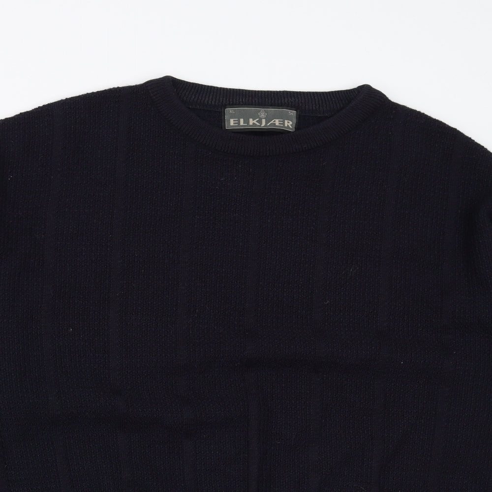 Elkjaer Mens Blue Striped  Pullover Jumper Size XL