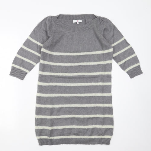Jasper Conran Womens Grey Striped Knit Jumper Dress  Size 10