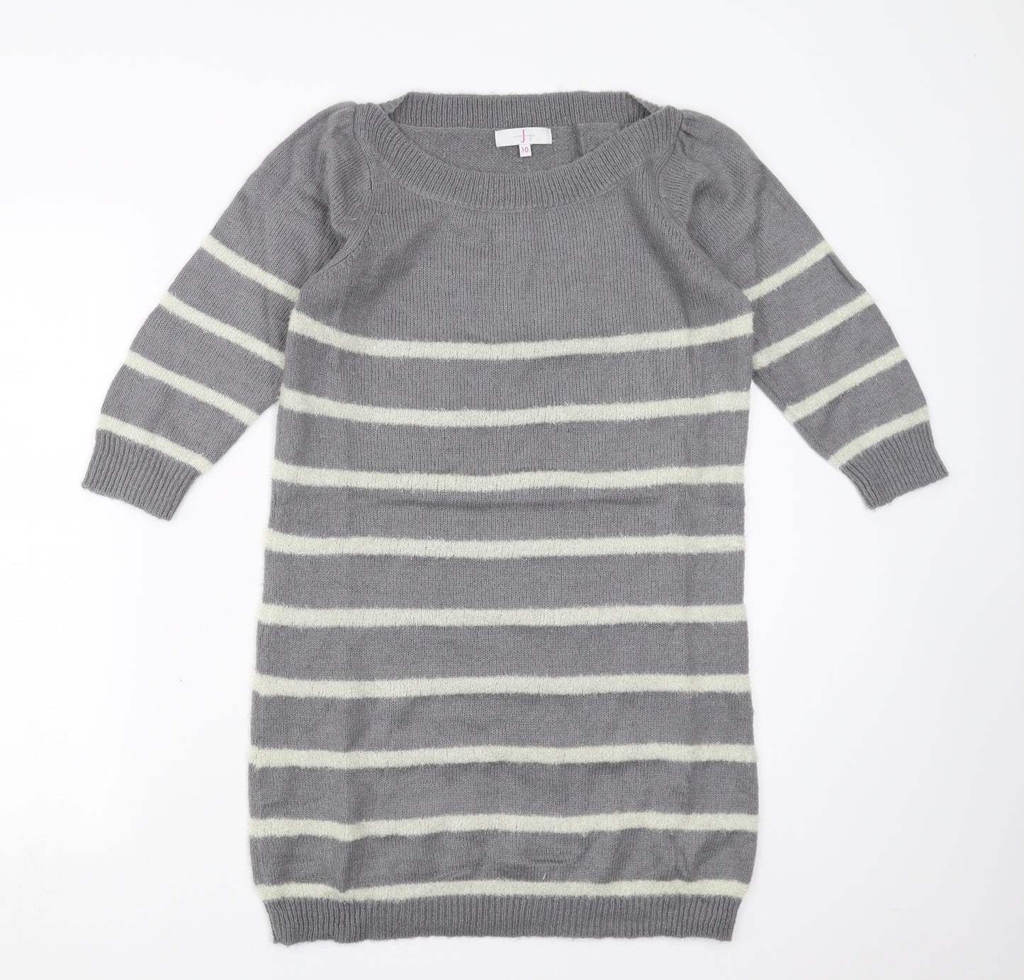 Jasper Conran Womens Grey Striped Knit Jumper Dress  Size 10