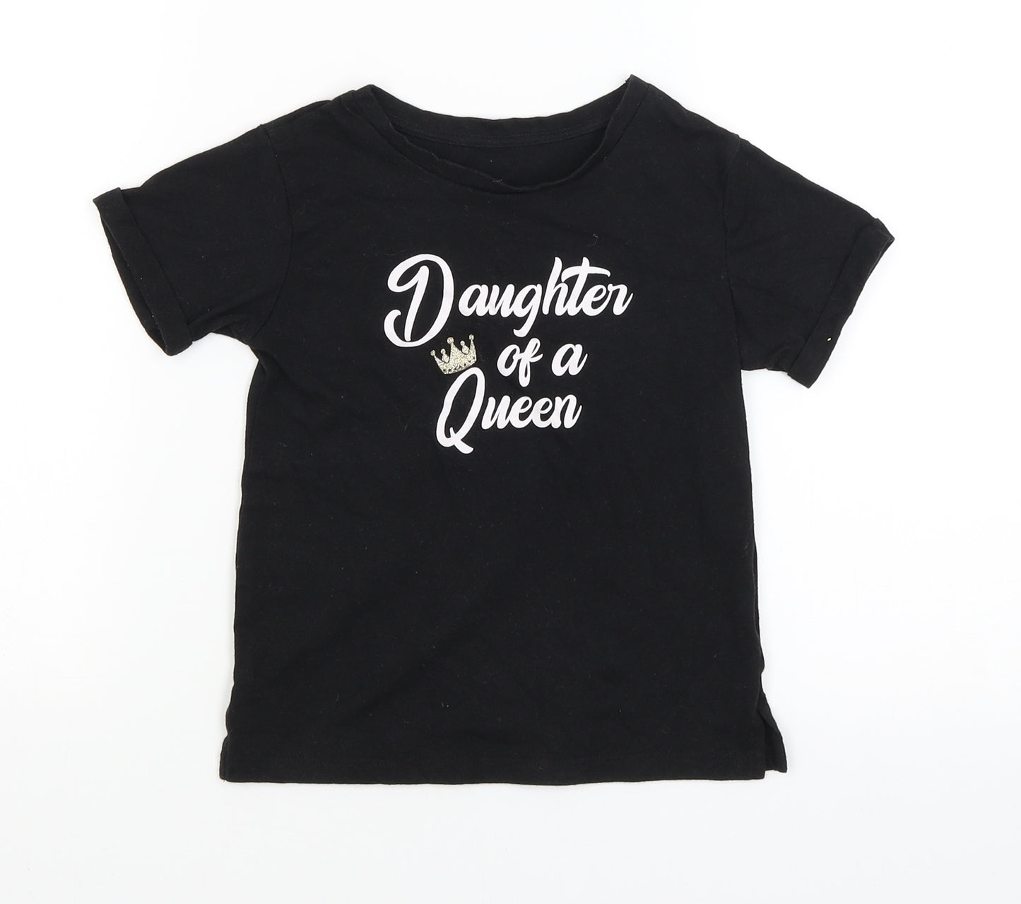 Matalan Girls Black   Basic T-Shirt Size 7 Years  - Daughter of a Queen