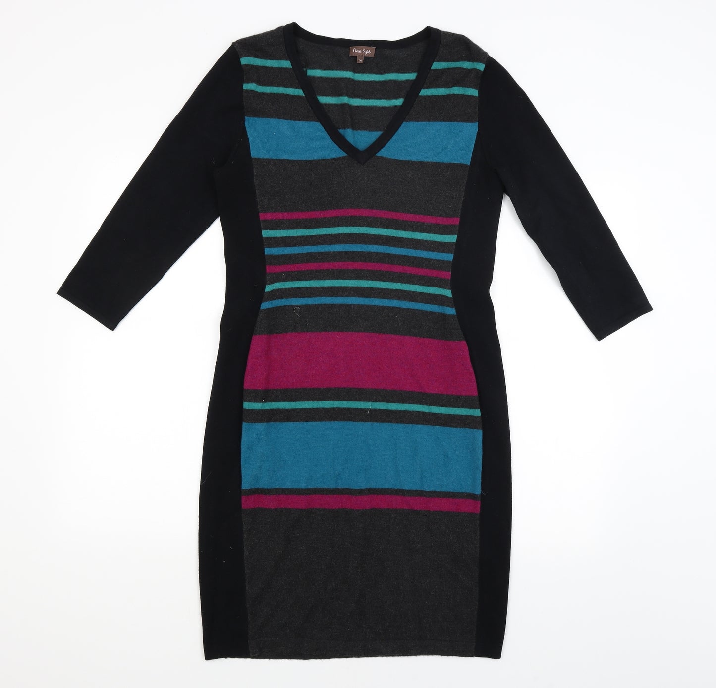 Phase Eight Womens Black Striped  Pencil Dress  Size 14