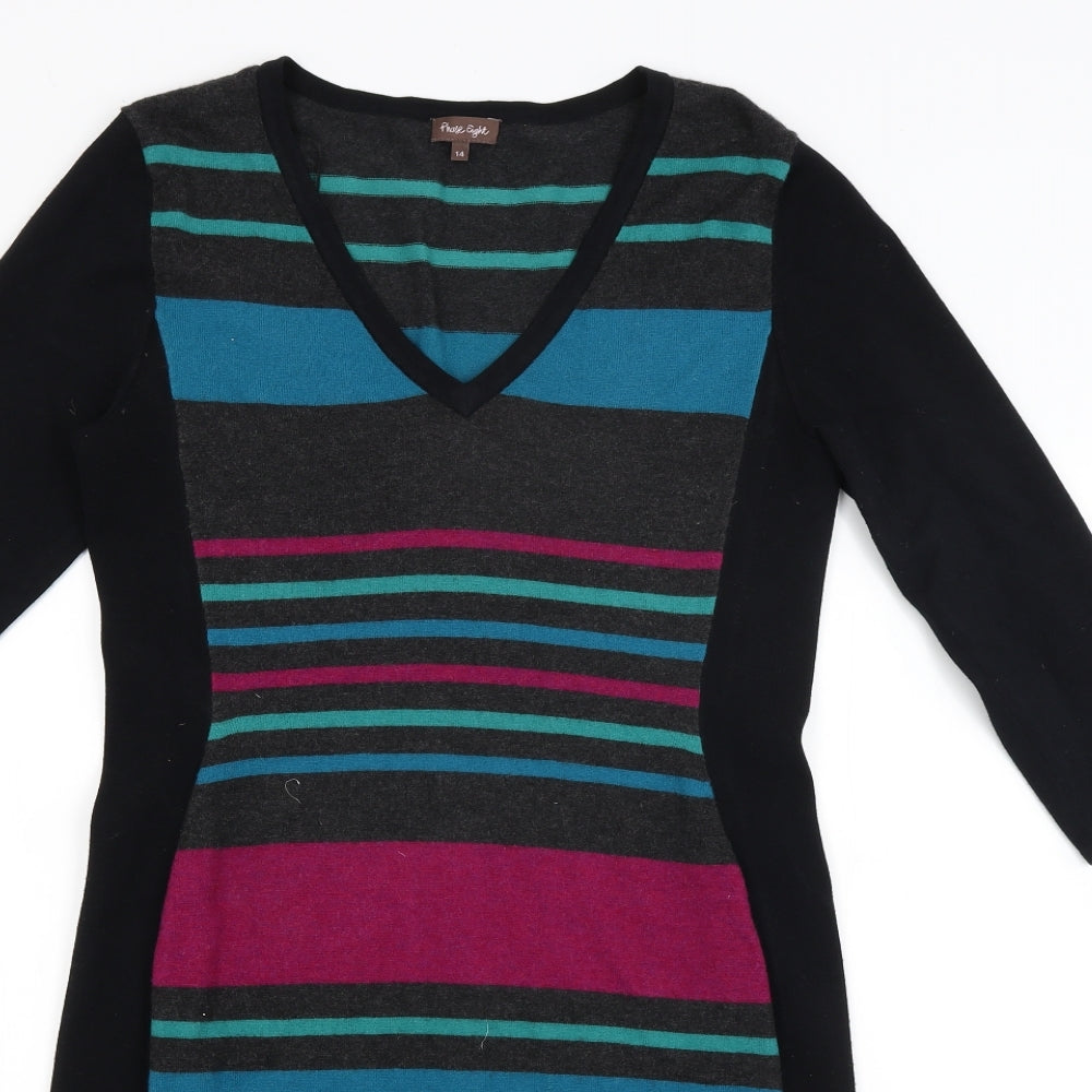 Phase Eight Womens Black Striped  Pencil Dress  Size 14