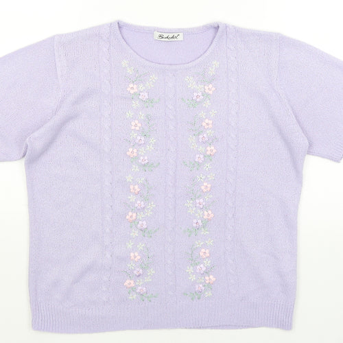 Berkertex Womens Purple Floral  Basic T-Shirt Size 12