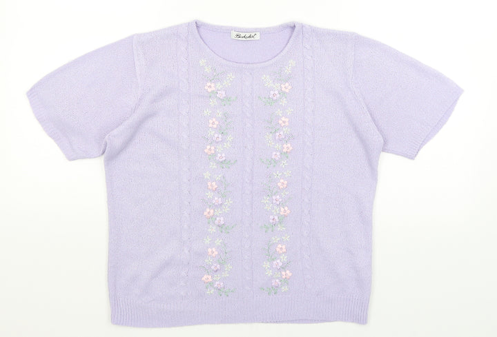 Berkertex Womens Purple Floral Basic T-Shirt Size 12