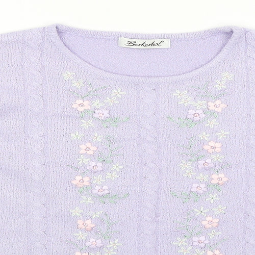 Berkertex Womens Purple Floral  Basic T-Shirt Size 12