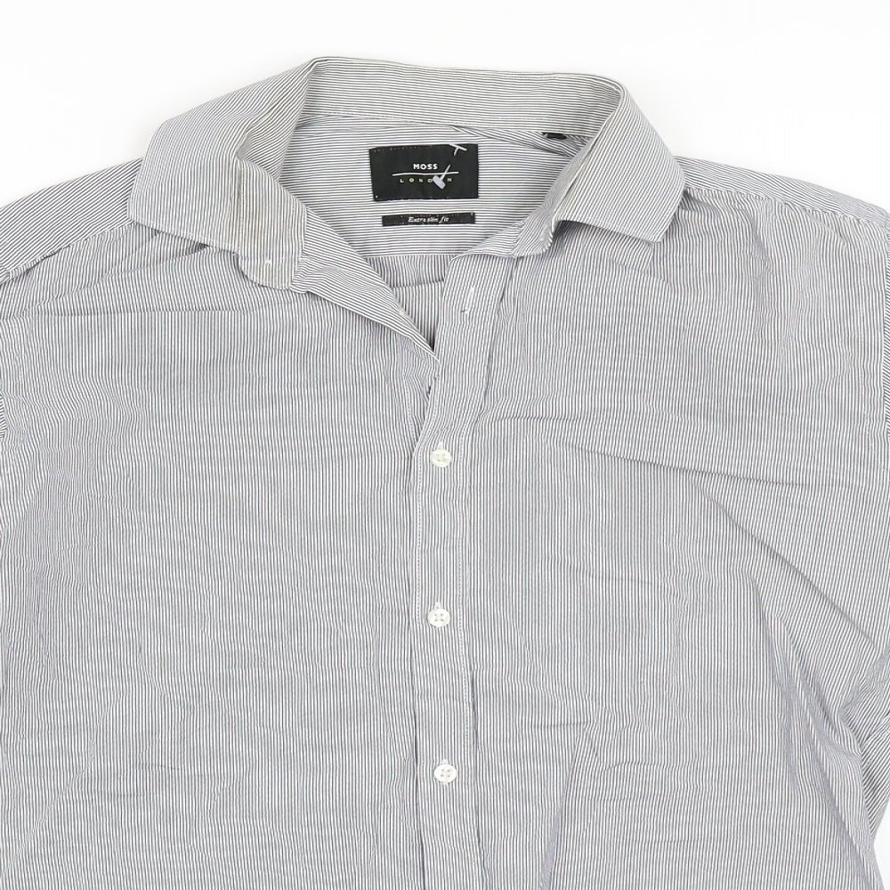 Moss London Mens Blue Striped   Dress Shirt Size 15