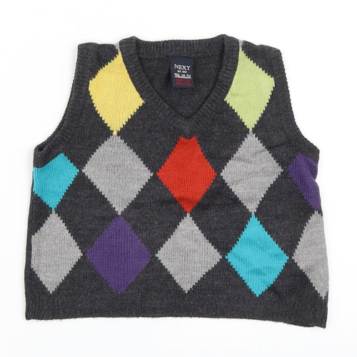 NEXT Boys Grey Argyle/Diamond  Vest Jumper Size 9-12 Months
