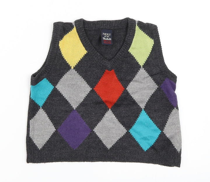 NEXT Boys Grey Argyle/Diamond  Vest Jumper Size 9-12 Months