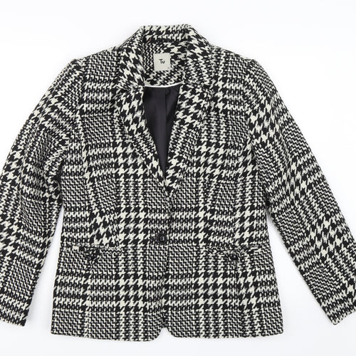 TU Womens Black Houndstooth  Jacket Blazer Size 12