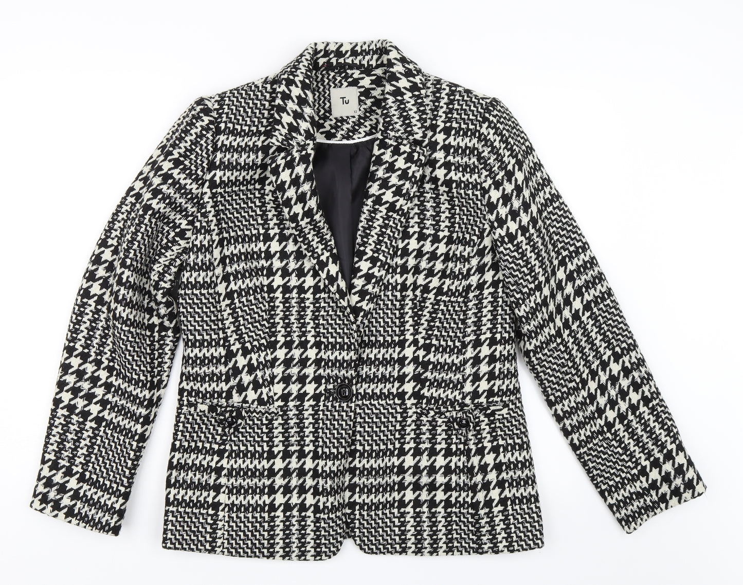 TU Womens Black Houndstooth  Jacket Blazer Size 12
