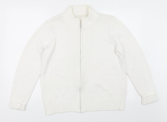 Front view of EWM women’s white jacket, size UK 18