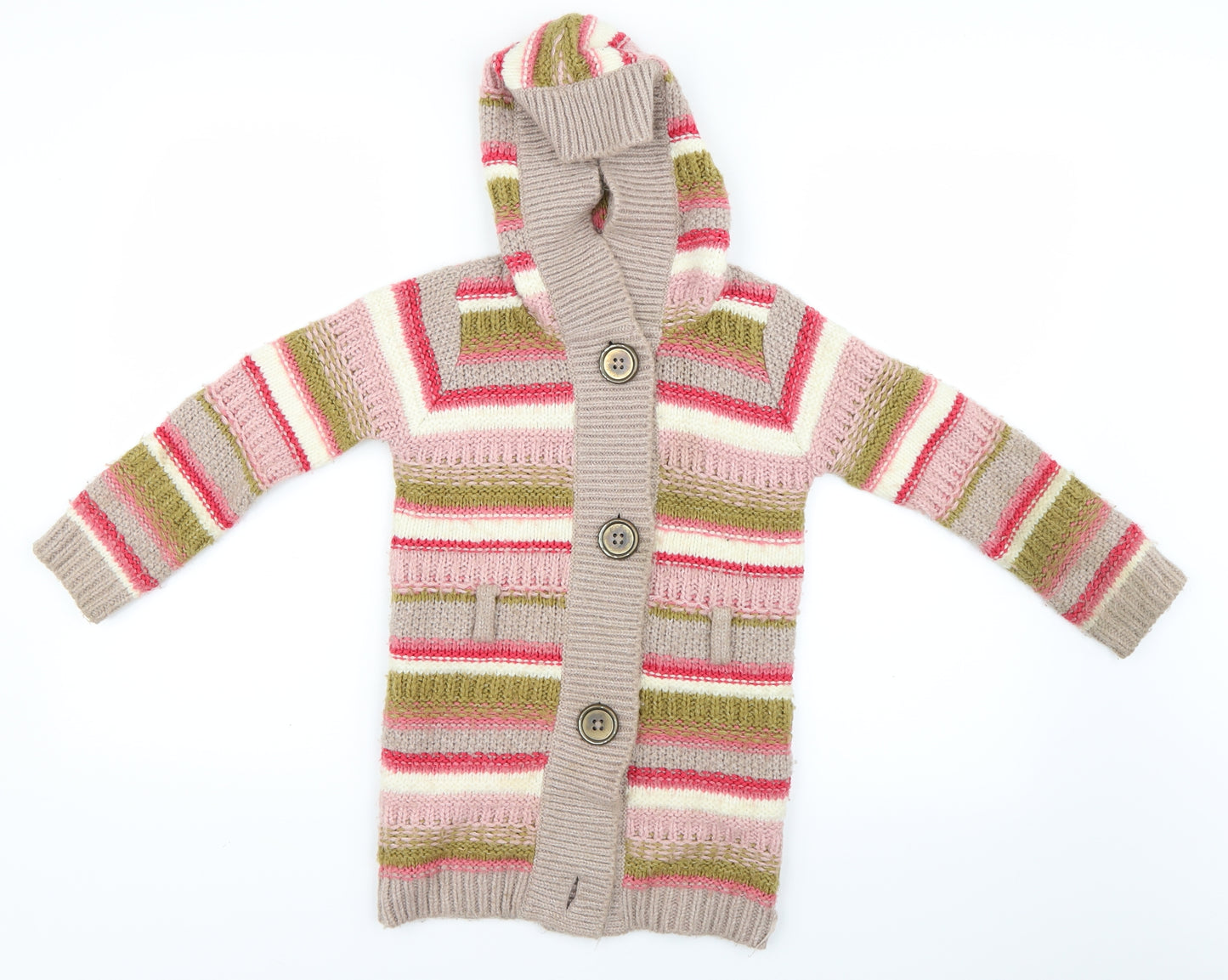NEXT Girls Pink Striped  Cardigan Jumper Size 5-6 Years