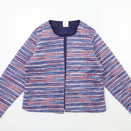 Anne De Lancay Womens Blue Striped  Jacket Blazer Size M