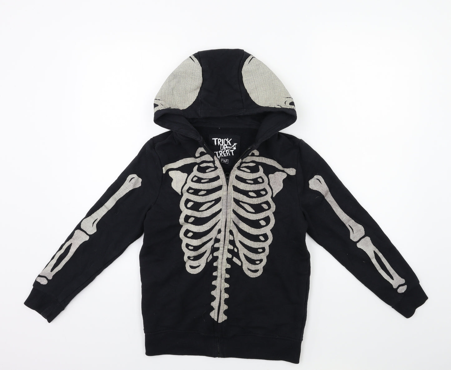 F&F Boys Black   Full Zip Hoodie Size 10 Years  - Skeleton