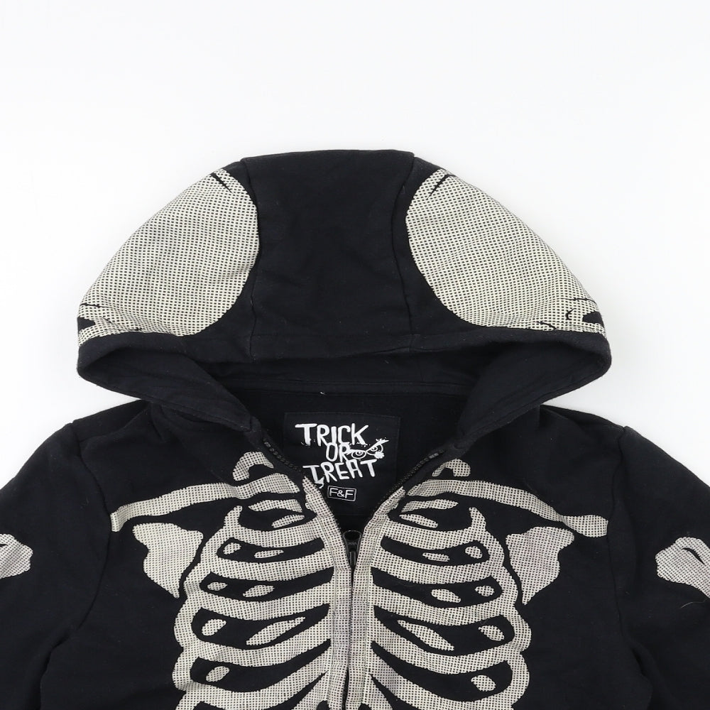 F&F Boys Black   Full Zip Hoodie Size 10 Years  - Skeleton