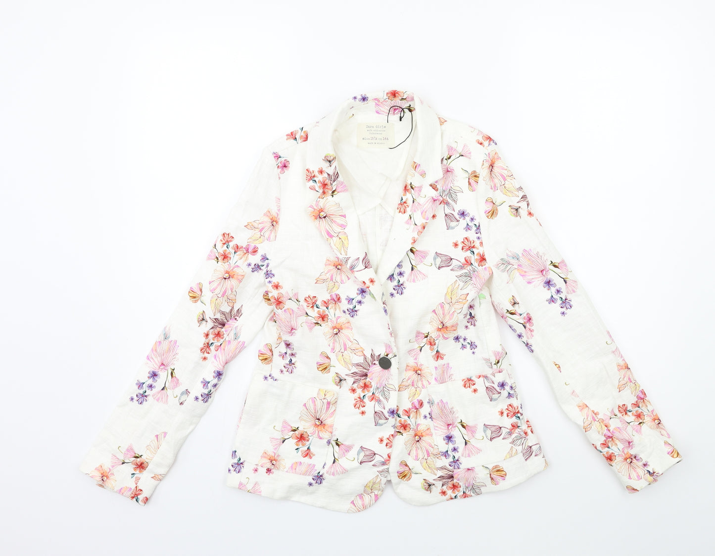Zara Girls White Floral  Jacket Blazer Size 13 Years