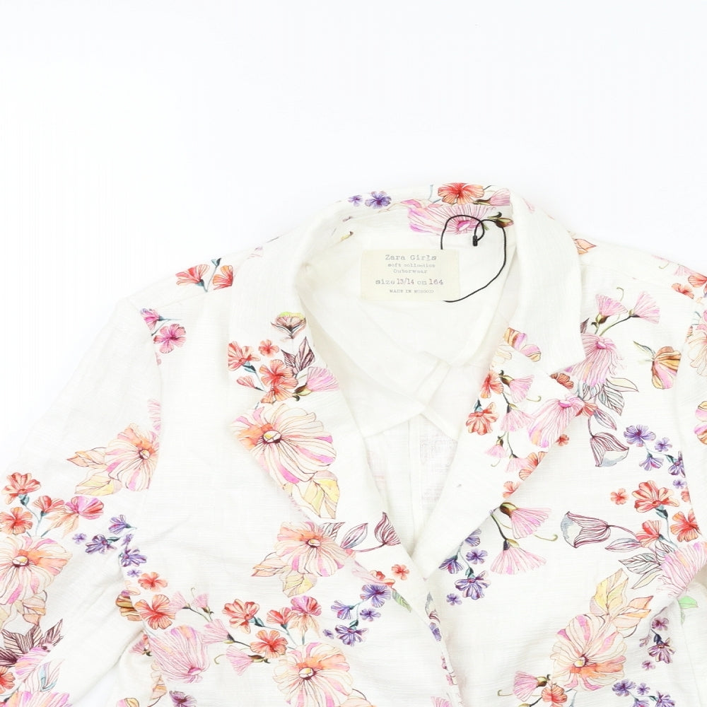 Zara Girls White Floral  Jacket Blazer Size 13 Years