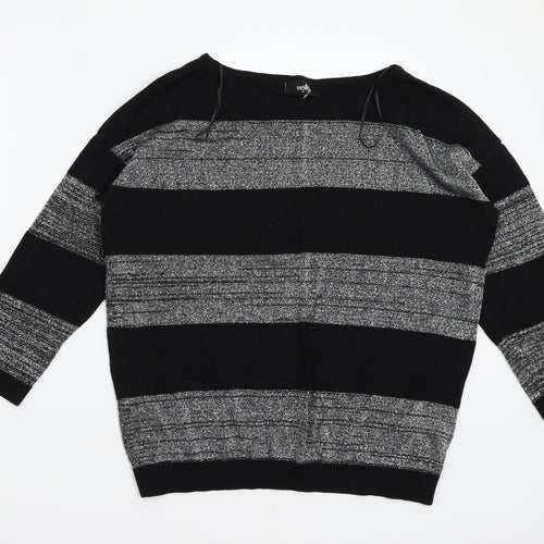 Wallis Womens Black Striped  Basic T-Shirt Size M