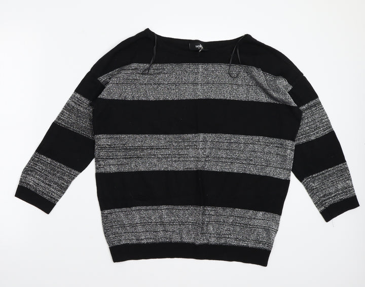 Wallis Womens Black Striped  Basic T-Shirt Size M