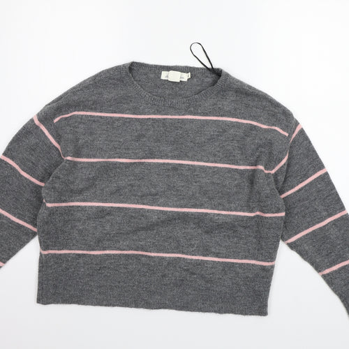 H&M Womens Grey Striped  Henley Jumper Size S