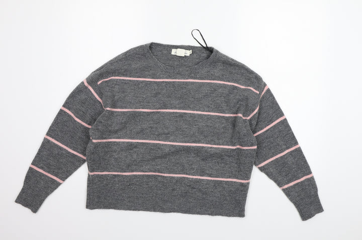 H&M Womens Grey Striped Henley Jumper Size S
