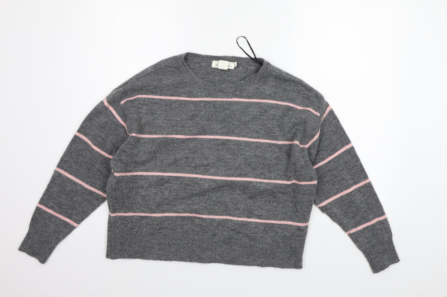 H&M Womens Grey Striped  Henley Jumper Size S