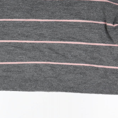 H&M Womens Grey Striped  Henley Jumper Size S