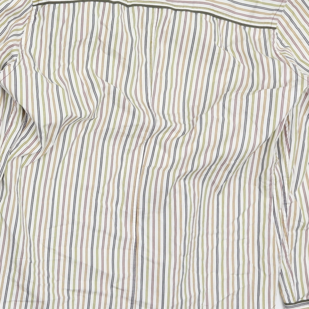French Connection Mens White Striped   Button-Up Size XL