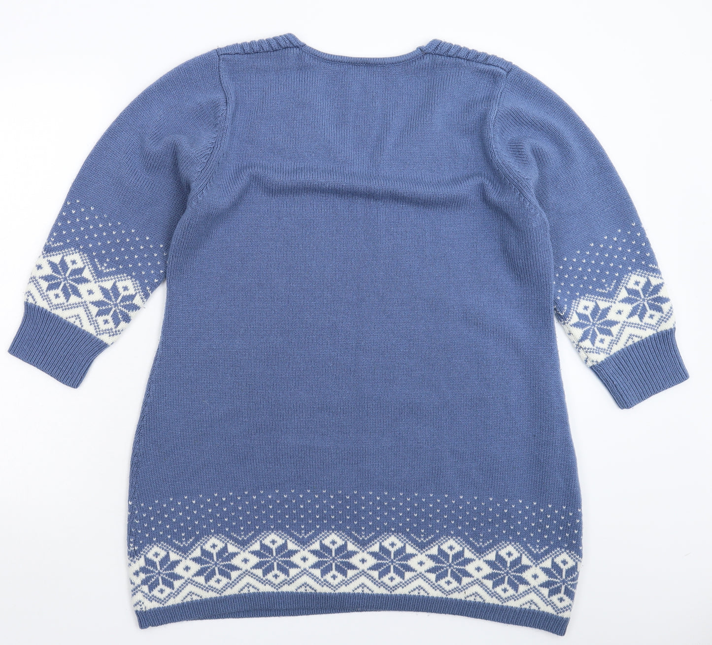 Being Casual Womens Blue Geometric Knit Pullover Jumper Size 14