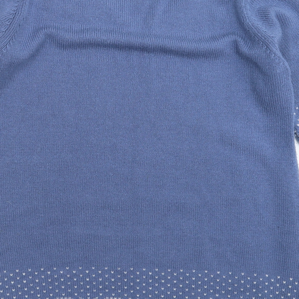 Being Casual Womens Blue Geometric Knit Pullover Jumper Size 14