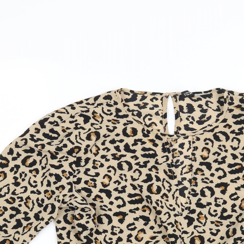 Divided Womens Brown Animal Print  Basic Blouse Size 8