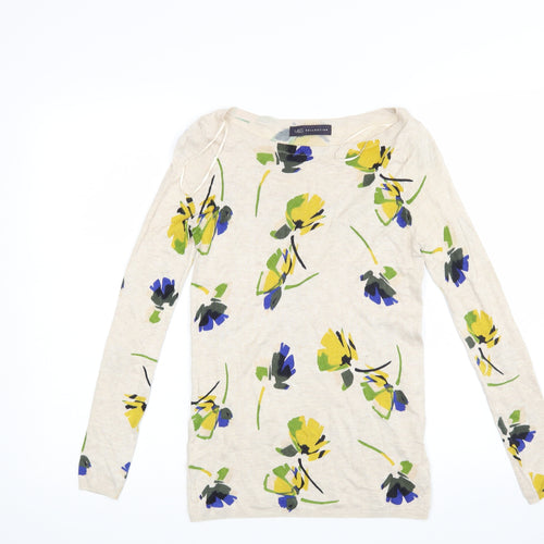 Marks and Spencer Womens Beige Floral Knit Pullover Jumper Size 8