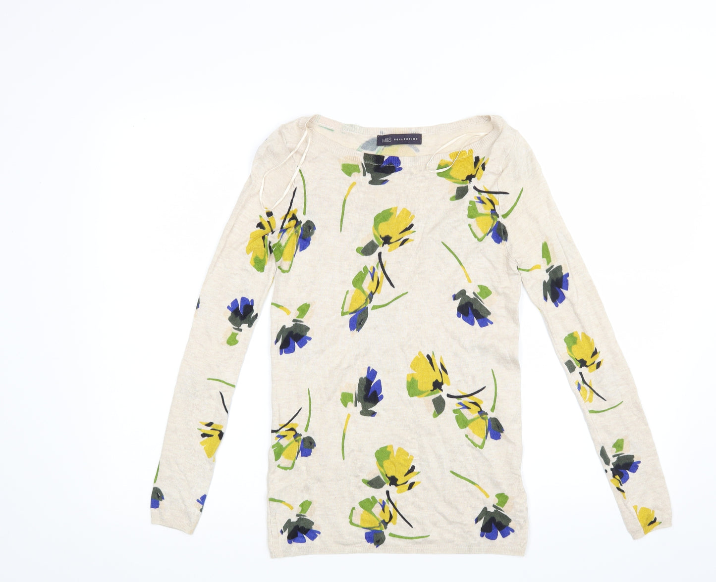 Marks and Spencer Womens Beige Floral Knit Pullover Jumper Size 8